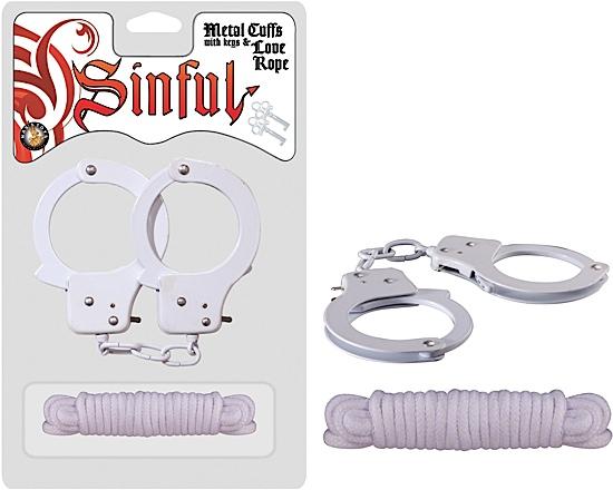 Metal Cuffs with Love Rope White - Click Image to Close