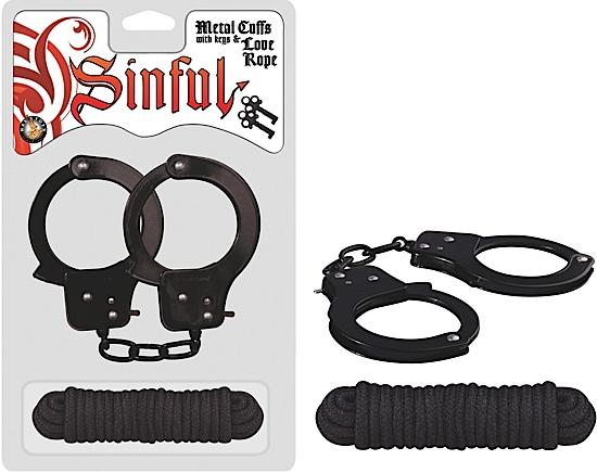 Metal Cuffs with Love Rope Black - Click Image to Close