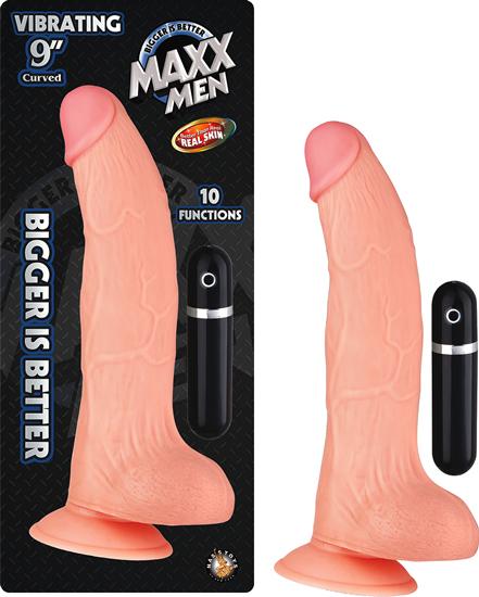 Maxx Men 9 inches Curved Dong Flesh Vibrating - Click Image to Close