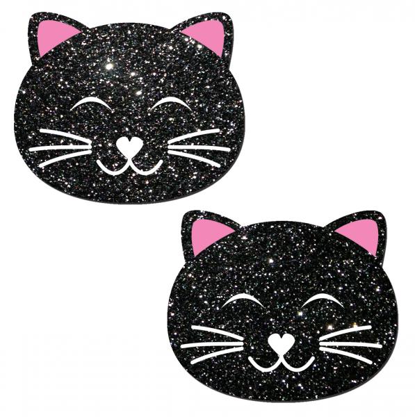 Kitty Cat Black Glitter Pasties - Click Image to Close