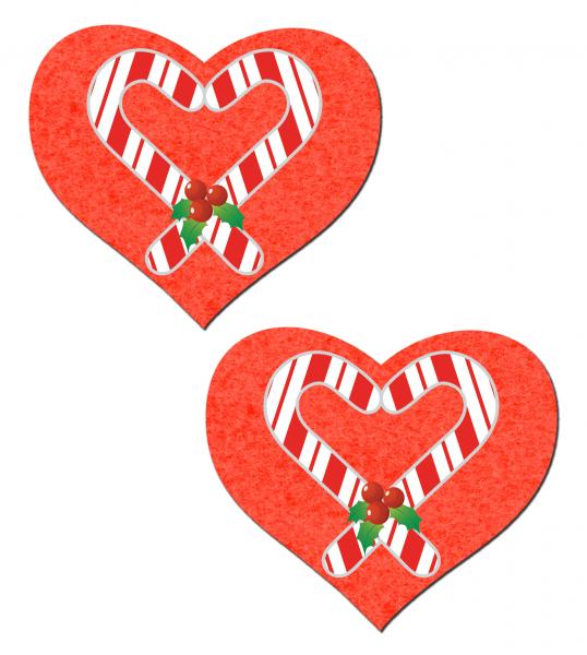 Candy Cane Red Heart Pasties O/S - Click Image to Close
