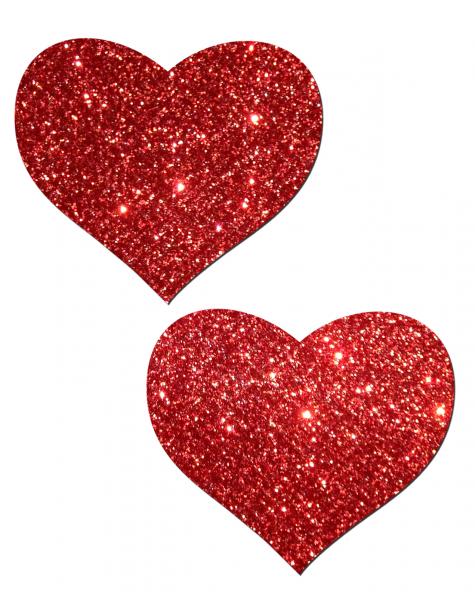 Heart Red Glitter Pasties O/S - Click Image to Close