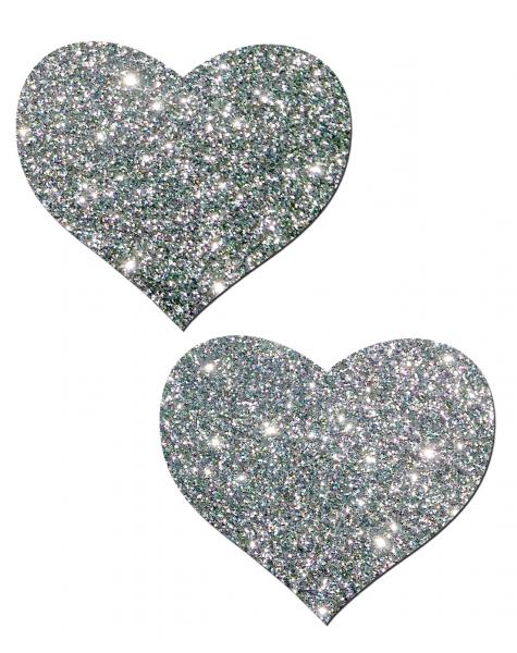 Heart Silver Glitter Pasties O/S - Click Image to Close