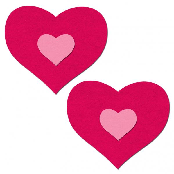 Heart Hot Pink Pink Center Pasties O/S - Click Image to Close