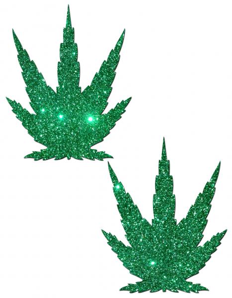 Pot Leaf Green Glitter Pasties - Click Image to Close