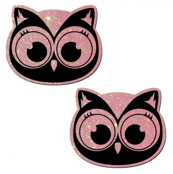 Glitter Owl Pink Black Pasties - Click Image to Close