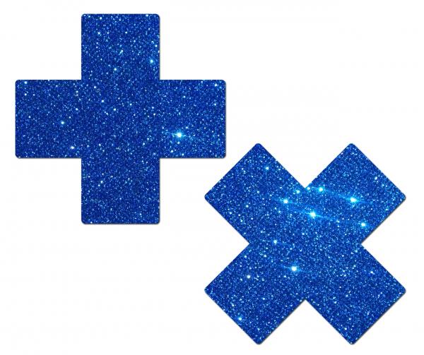 Tease Plus X Glitter Sapphire Cross Pasties - Click Image to Close