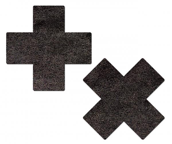 Tease Plus X Liquid Black Cross Pasties - Click Image to Close