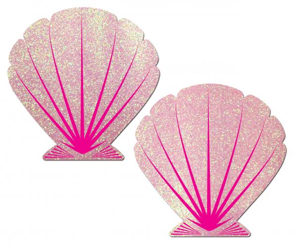Mermaid Glitter Pink Seashell Pasties O/S - Click Image to Close