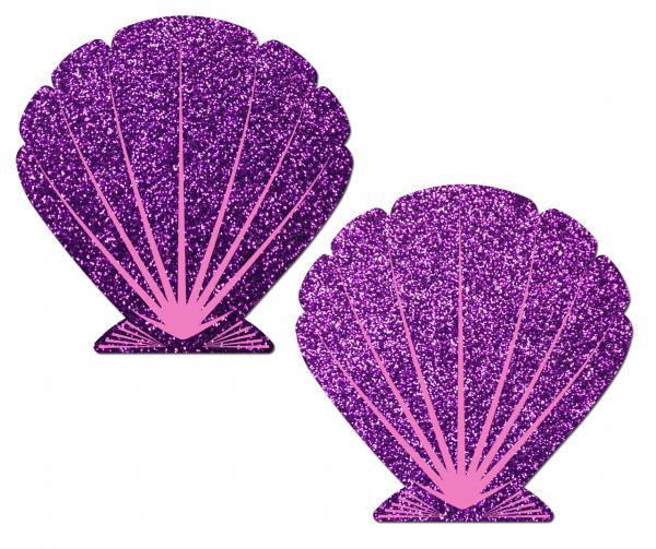 Mermaid Glitter Purple & Pink Seashell Pasties O/S - Click Image to Close