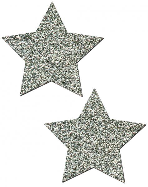 Rockstar Silver Glitter Star Pasties O/S - Click Image to Close