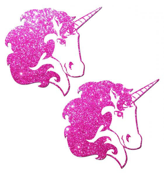Unicorn Hot Pink Glitter On White Pasties O/S - Click Image to Close
