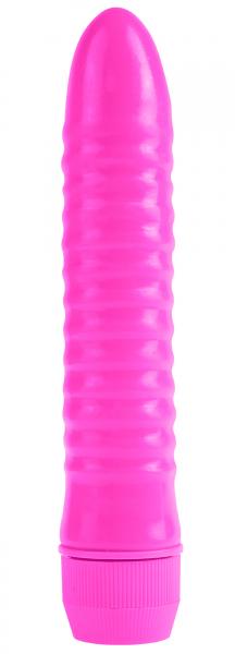 Neon Ribbed Rocket Pink Vibrator - Click Image to Close