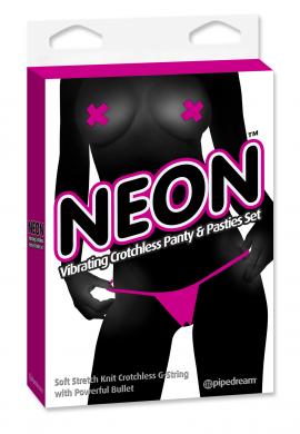 Neon Vibrating Panty and Pasty Set Pink - Click Image to Close