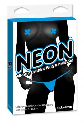 Neon Vibrating Panty and Pasty Set Blue