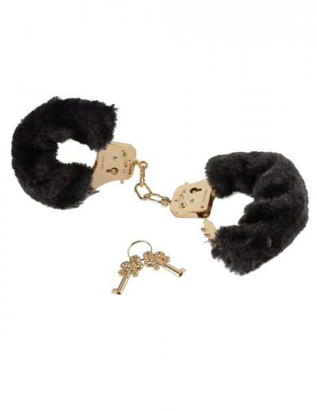 Deluxe Furry Cuffs Black Handcuffs - Click Image to Close