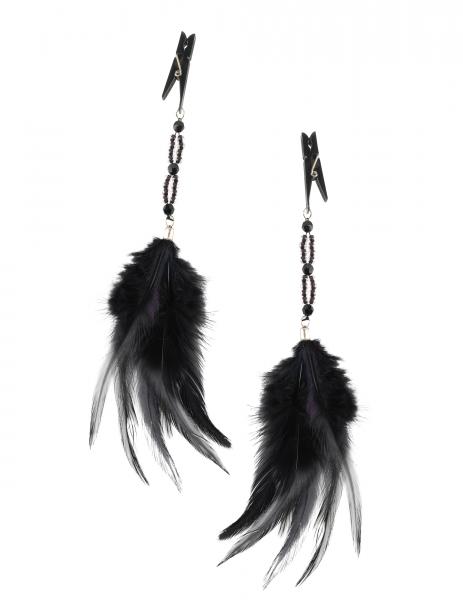 Fancy Feather Nipple Clamps Black