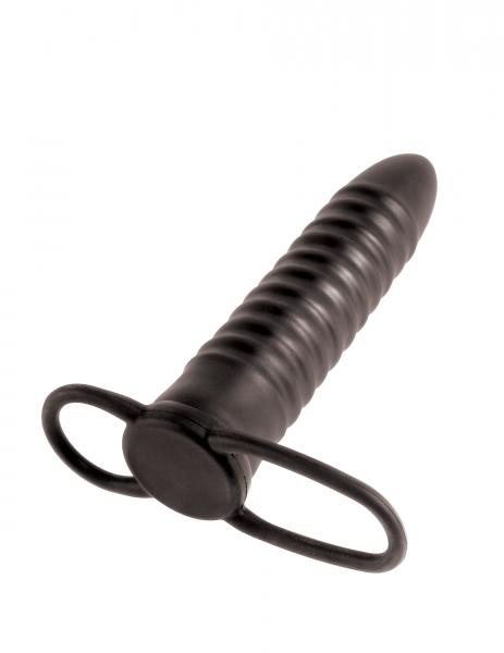 Ribbed Double Trouble Cock Ring Black - Click Image to Close