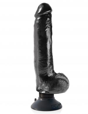 King Cock 9 Inches Dildo with Balls Vibrating Black - Click Image to Close