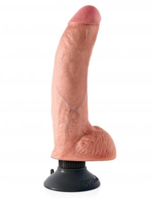 King Cock 9 Inches Dildo with Balls Vibrating Beige - Click Image to Close