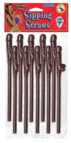 Chocolate Dicky Sipping Straws 10/Pk - Click Image to Close