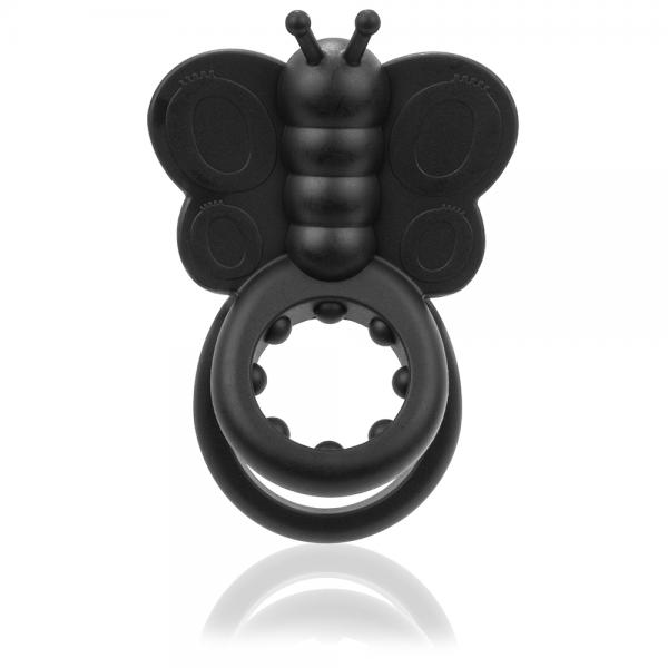 Monarch Black Wearable Butterfly Double Ring Vibe - Click Image to Close