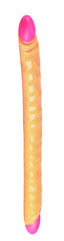 Slim Jim 17 inch Veined Double Dong - Beige - Click Image to Close