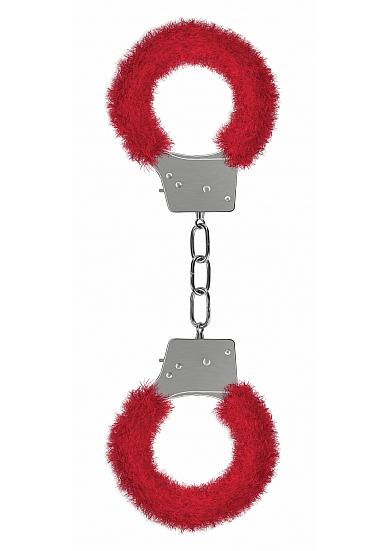 Ouch Beginner's Handcuffs Furry Red - Click Image to Close