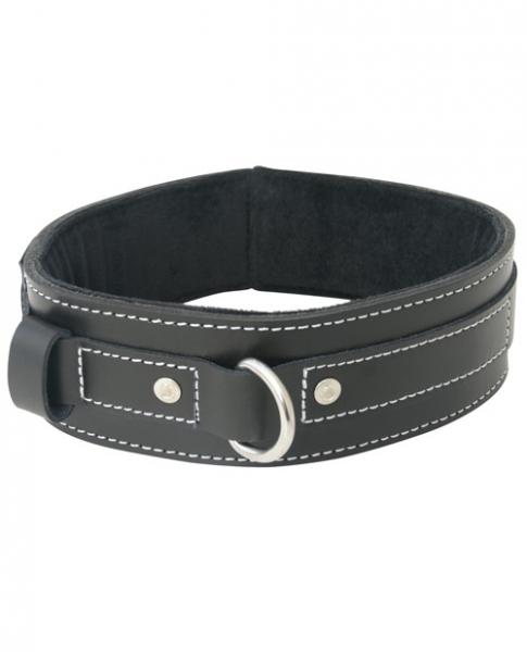 Edge Lined Leather Collar Black O/S - Click Image to Close