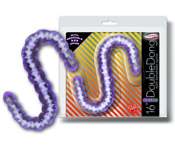 Syn Skyn 16 Inches Jelly Double Dong Lavender - Click Image to Close