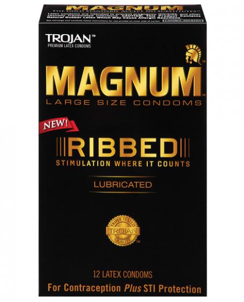 Trojan Magnum Ribbed 12 Pack Latex Condoms - Click Image to Close