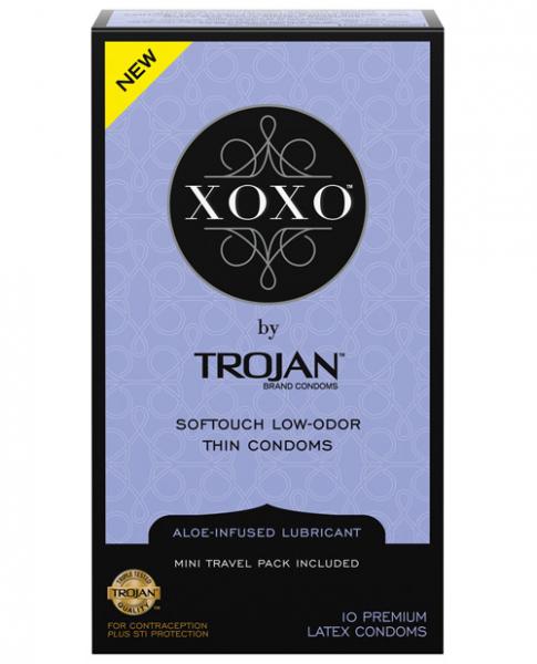 Trojan XOXO Thin Latex Condom Box Of 10 - Click Image to Close