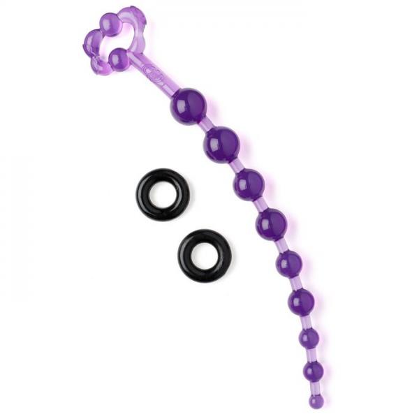 Cloud 9 Classic Flexible Anal Beads Purple Bonus C Rings - Click Image to Close