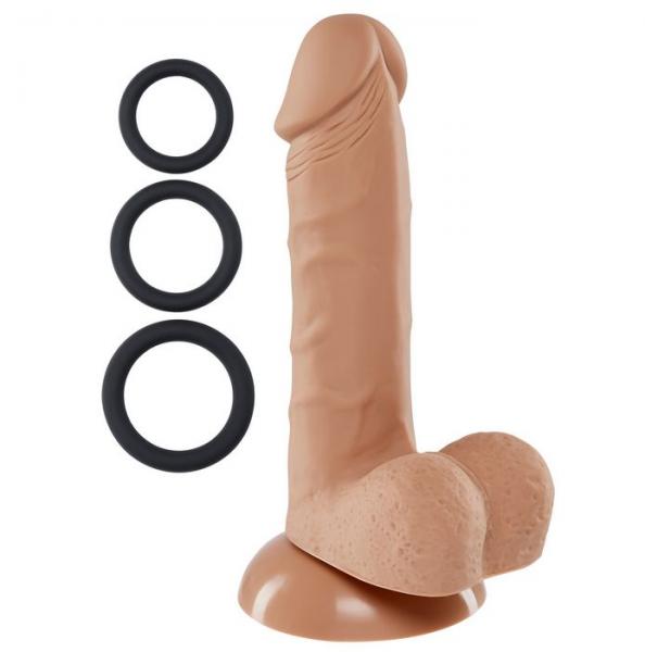 Pro Sensual Premium Silicone Dong 6 inch with 3 C-Rings Tan - Click Image to Close