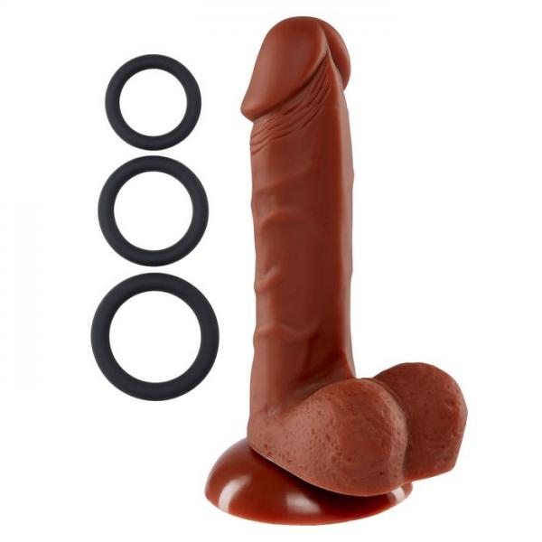 Pro Sensual Premium Silicone Dong 6 inch with 3 C-Rings Brown - Click Image to Close