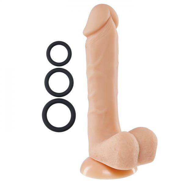 Pro Sensual Premium Silicone Dong Beige 8 inches with 3 C-Rings - Click Image to Close