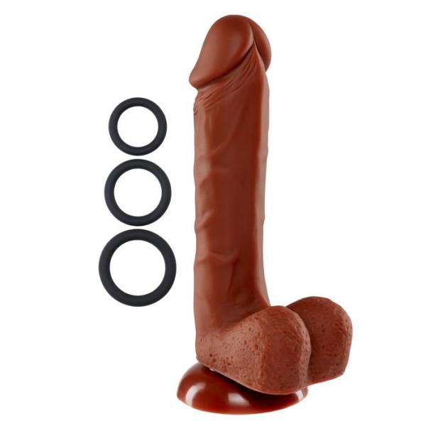 Pro Sensual Premium Silicone Dong Brown 8 inches with 3 C-Rings - Click Image to Close