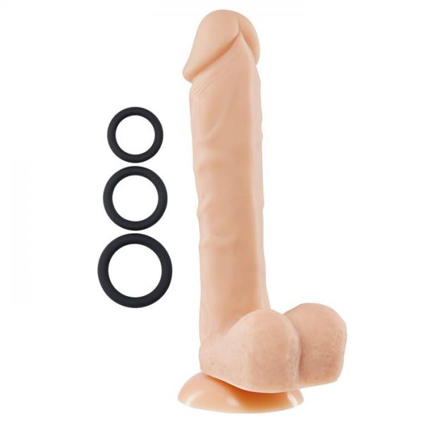 Pro Sensual Premium Silicone Dong Beige 9 inches with 3 C-Rings - Click Image to Close