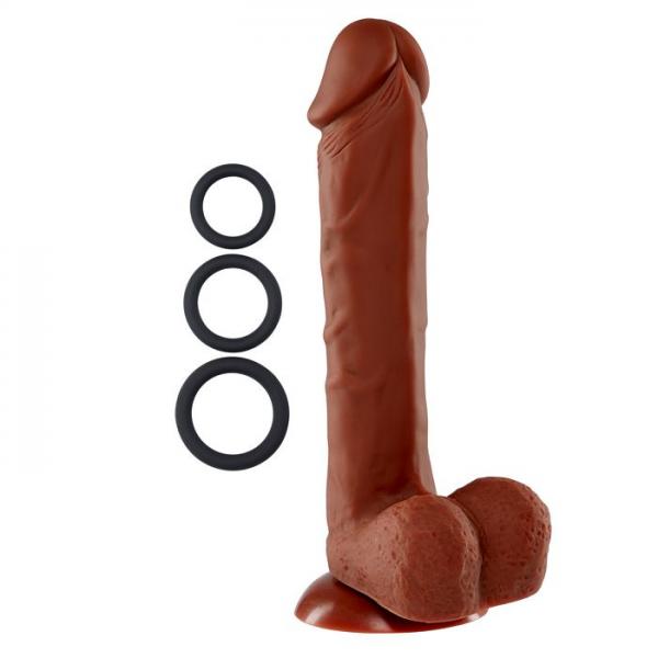 Pro Sensual Premium Silicone Dong Brown 9 inches with 3 C-Rings - Click Image to Close