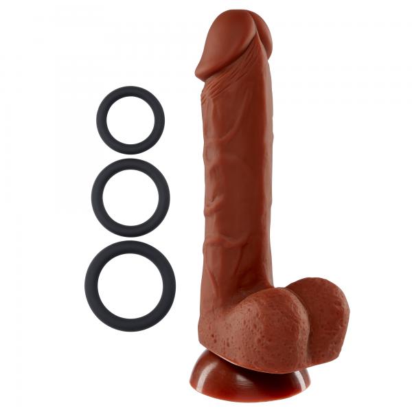 Pro Sensual Premium Silicone Dong with 3 C Rings Brown 7 inches - Click Image to Close