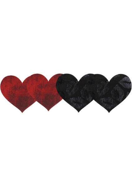 Stolen Kisses Hearts Pasties Red, Black 2 Pack - Click Image to Close