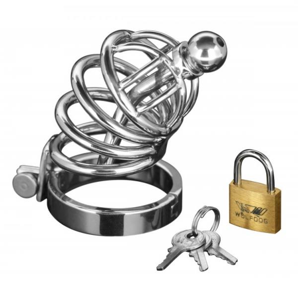 Master 4 Ring Chastity Cage Urethal Plug Sm/Md - Click Image to Close