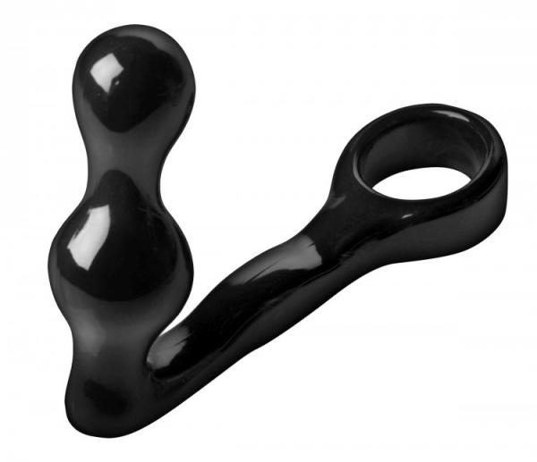 Spire Cock Ring With Anal Plug Black