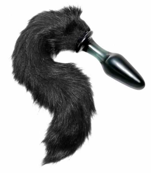 Tailz Midnight Fox Glass Butt Plug With Tail Black - Click Image to Close
