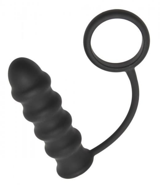 Ass Bomb Rippler Black Butt Plug Cock Ring - Click Image to Close