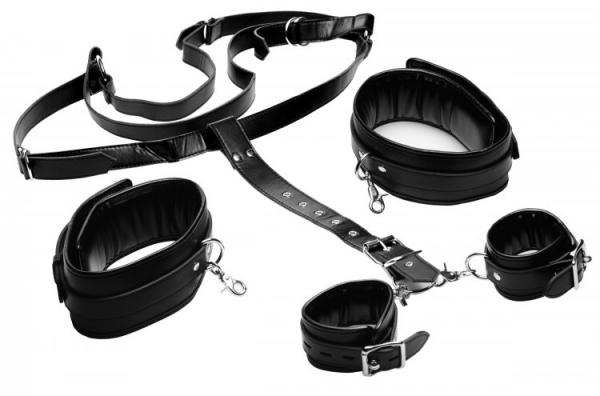 Strict Thigh Sling With Wrist Cuffs Black - Click Image to Close