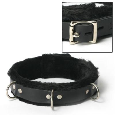 Leather Collar Fur Lined Black - Click Image to Close