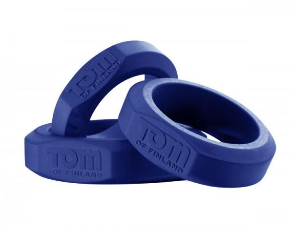 Tom Of Finland 3 Piece Cock Ring Set Silicone Blue - Click Image to Close