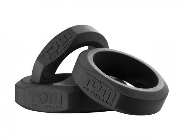 Tom Of Finland 3 Piece Silicone Cock Ring Set Black - Click Image to Close